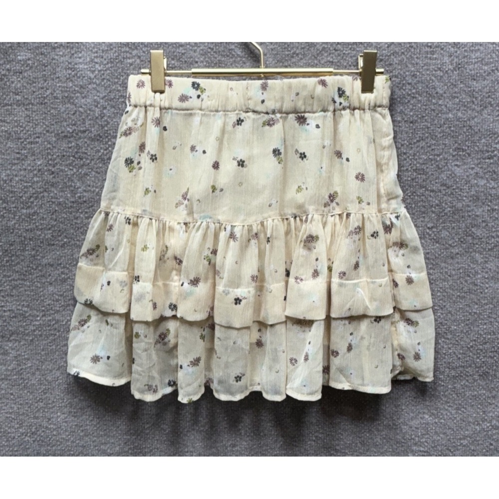 Free People From The Valley Floral Mini Skirt Size S Tiered Ruffle Elastic Waist - Picture 2 of 4